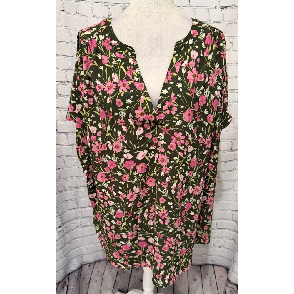Evri Women’s Green Floral Short Sleeve Blouse Top Shirt Blouse Plus Size 3X
